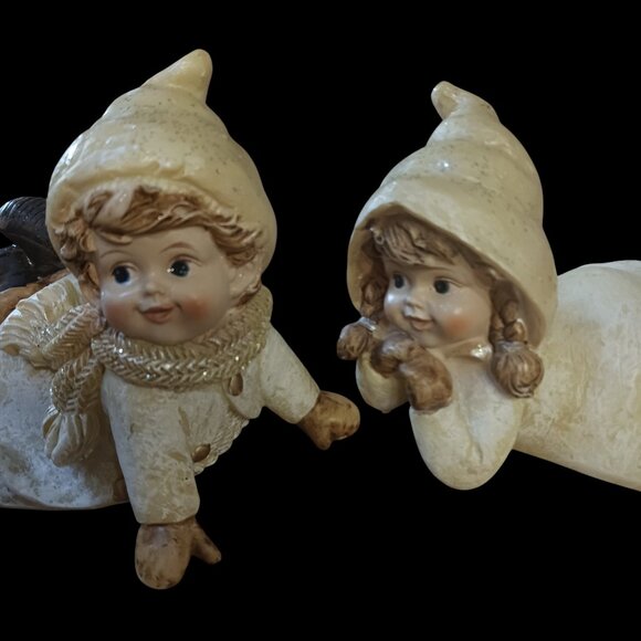 Vintage Adorable Winter Children Figurines – Cozy Winter Snow Play - Set of Two - Picture 2 of 12